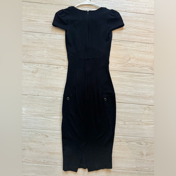 ASOS Black Sexy Midi Pencil Skirt Dress with Plunging Neckline Size 0 - Picture 3 of 6